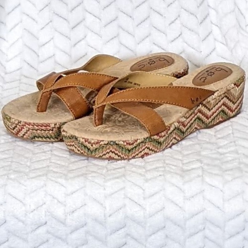 b.o.c. Size 8 Leather Wedge Chevron Jute Platform Sandal